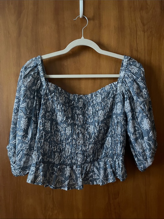 Daughters of India Tops - Daughters of India Blue Floral Smocked Off-Shoulder Blouse